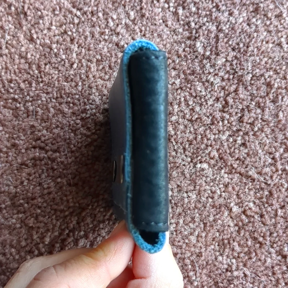 Otto Angelino Blue and Black Leather Card Holder